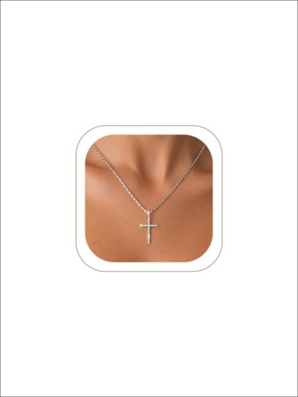 Dainty CZ Cross Pendant Necklace 20+2 Inch Adjustable Chain
